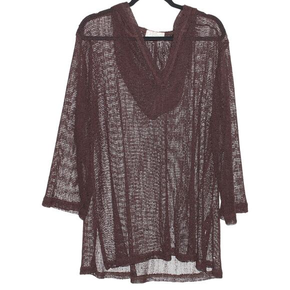 J. Valdi Brown Sequin Open Knit Swim Coverup Tunic Dress Size Large - Picture 2 of 3